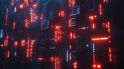 Intricate, glowing digital circuitry wall.