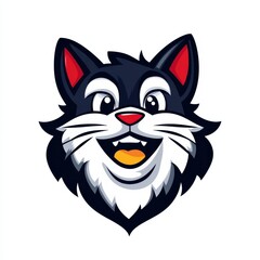 Cartoon illustration of a wolf's head with red ears and sharp teeth