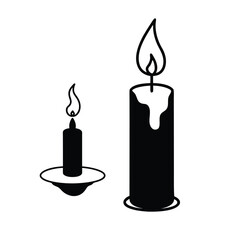 Candle with Dripping Wax and Tall Flame Silhouette