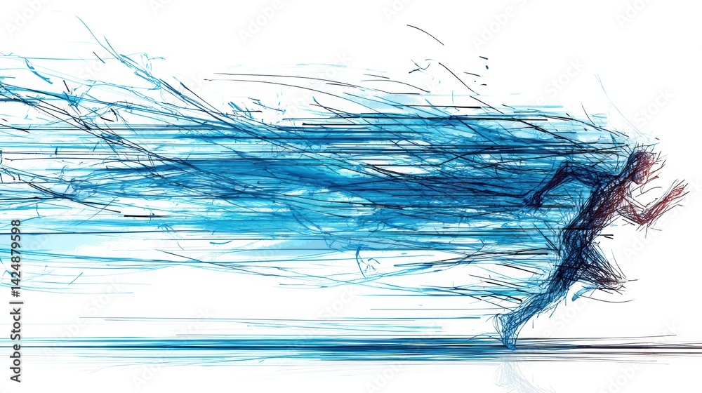 Aufkleber Conceptual Runner Depicted Through Dynamic Motion Streaks Creating a Sense of Speed and Movement on a White Background