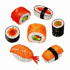 Sashimi hues sushi isolated watercolor vector illustration svg 