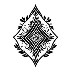 Ornamental Design with Floral Elements Ink Art