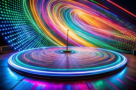 Long Exposure Photo of a Spinning Multiplication Table Chart, Colorful Lights Trails
