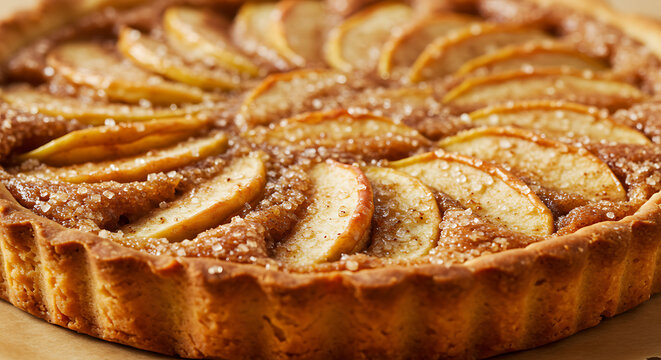 Delicious apple tart with a beautiful crust and caramelized sugar apple topping, baked to perfection. Sweet and comforting dessert.