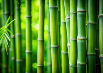 Fototapeta premium Lush Green Bamboo Shoots and Sticks with Copy Space - Nature Stock Photo