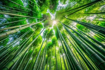 Lush Green Bamboo Stalks with Vibrant Leaves Isolated on White Background - Drone Aerial View