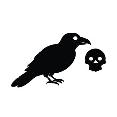 Crow Perched on a Skull Silhouette