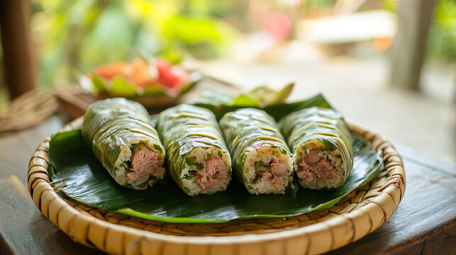 Vietnamese nem chua thanh hoa spring rolls recipe on plate delicious asian food traditional cuisine yummy