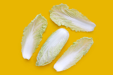 Chinese cabbage on yellow background.