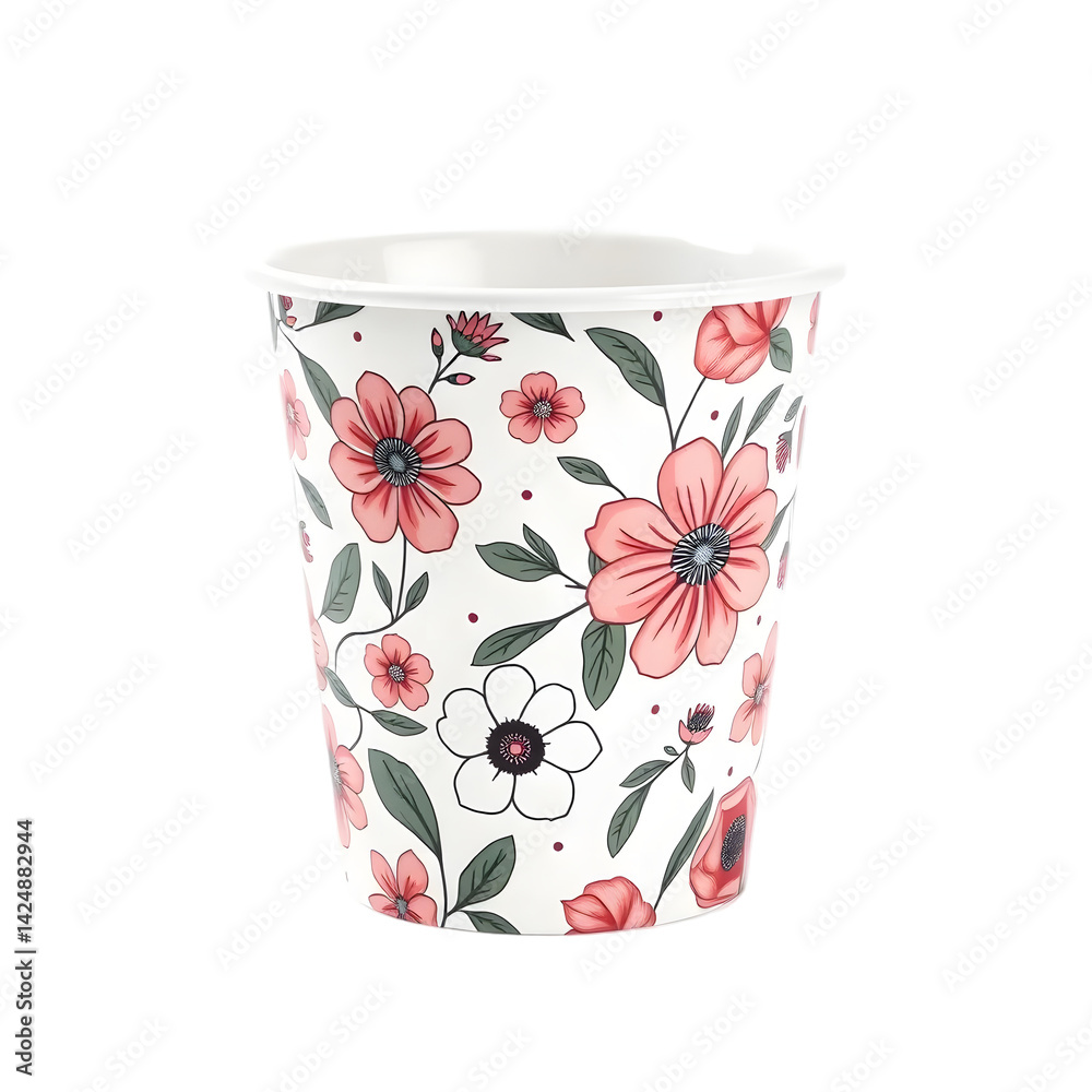 Aufkleber Floral Cup. 3d Printed Object. White Background. Simple Product Shot. Useful For Designers. And Artists. For Presentations. Perfect For Web Use.