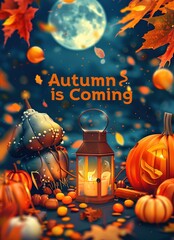 Autumn vibe with lantern and glowing moon