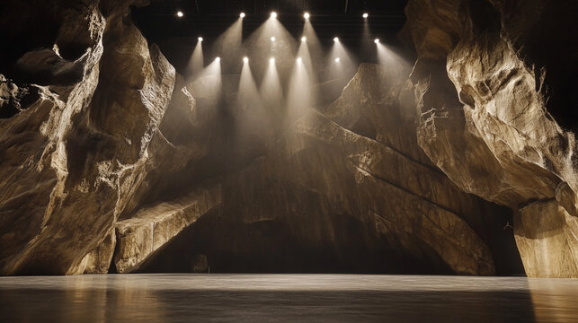 Cave stage lighting design rock formation background spotlight show event performance interior architecture 100