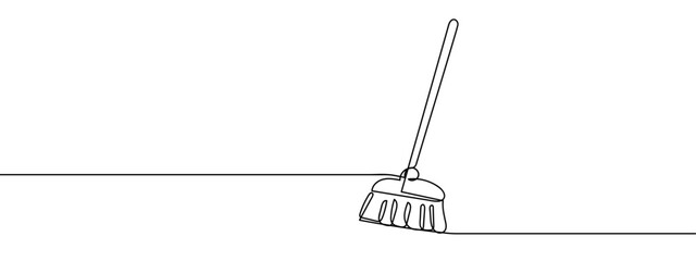 Continuous line, broom, cleaning Simple lines, transparent background, editable strokes.