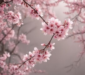 Soft pink sakura petals gently descend, blurred branches in the background  ,  blossom,  design