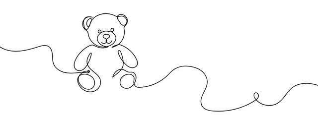 Continuous line Teddy bear Children's toys Simple lines, transparent background, editable strokes. © Proongnee