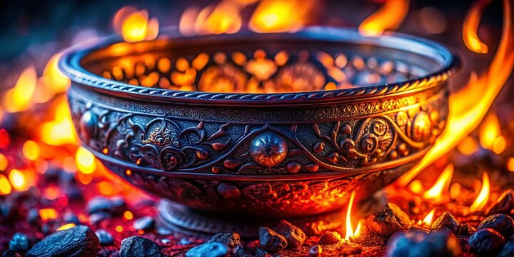 Macro Photography of Anafre Detail: Intricate Metalwork and Ember Glow