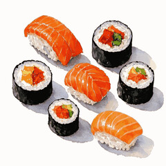 Aqua roll sushi isolated watercolor vector illustration svg 