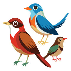 Nightingale birds set shilhotee vector isolated on white background