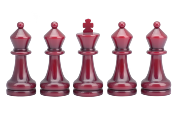 Isolated Chess Pieces in Crimson Red on Transparent Background