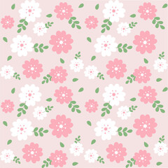  Minimalist seamless pattern with pink and white cherry blossom flowers