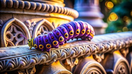 Fototapeta premium Majestic Great Purple Emperor Caterpillar on Architectural Stonework