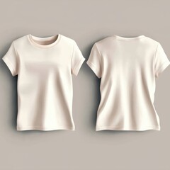 Cream-colored t-shirt mockup displayed from both front and back views on a neutral background. Simple, clean design for apparel presentation