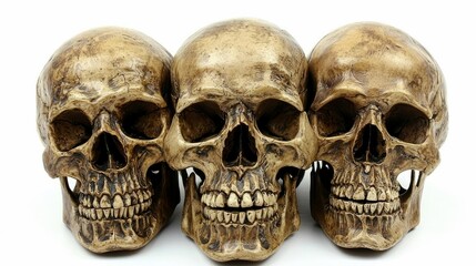 Obraz premium Three Human Skulls: Anatomy, Death, and Mortality