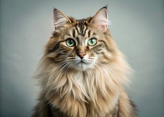 Obraz premium Majestic Siberian Cat Minimalist Portrait - Fluffy Fur, Striking Eyes