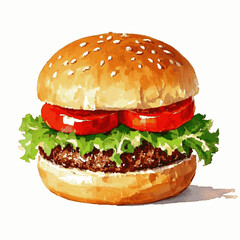 Sizzle & brushblend burger isolated watercolor vector illustration svg 