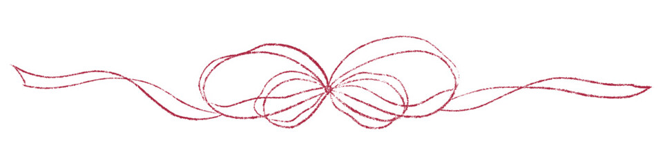 Hand drawn coquette outline bow ribbon. Chalk wavy pencil texture doodle curly border frame. Wedding invitation, greeting card, postcard design, gift logo design. Vintage doodle vector illustration