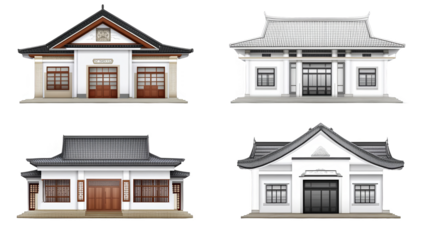 Illustration Of Asian Traditional Buildings Isolated on Transparent Background