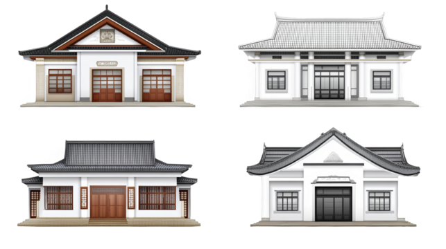 Illustration Of Asian Traditional Buildings Isolated on Transparent Background