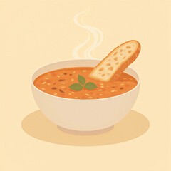 Delicious Tomato Soup in Bowl with Bread