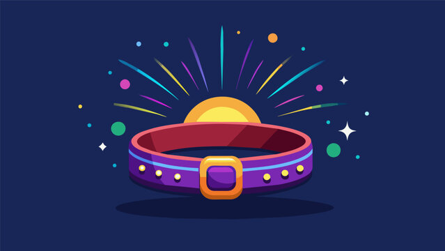 A playful LED collar that has a flashing fireworks setting perfect for celebrating your pets birthday or any special occasion.. Vector illustration