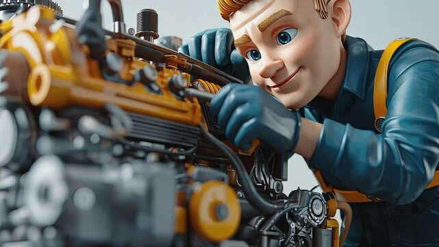 Mechanic at Work: A skilled mechanic, the embodiment of precision and expertise, meticulously works on a powerful engine, the gears of industry turning smoothly under his watchful eye.