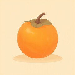 Single Ripe Persimmon Fruit Illustration