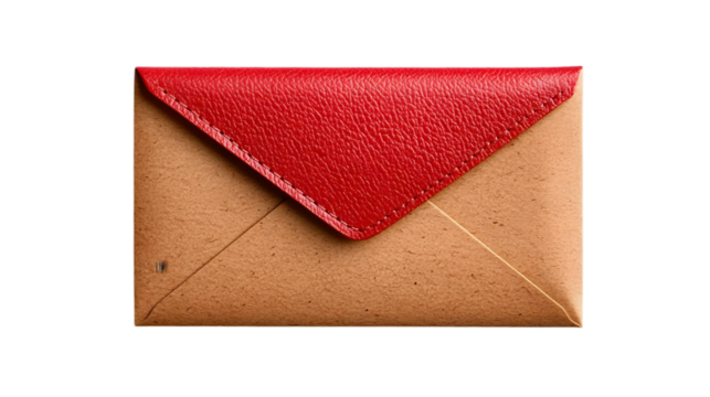 Isolated Envelope Rendered in Studio with Red Leather and Brown Paper