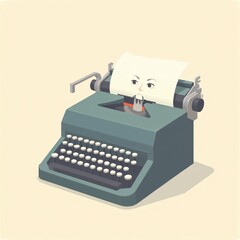 Vintage Typewriter with Face Illustration