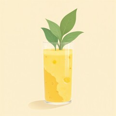 Yellow Smoothie with Green Leaves