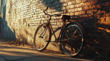 Vintage Bicycle Against Brick Wall in Sunlight