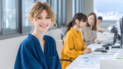 Female professionals collaborating in a clean, modern office environment