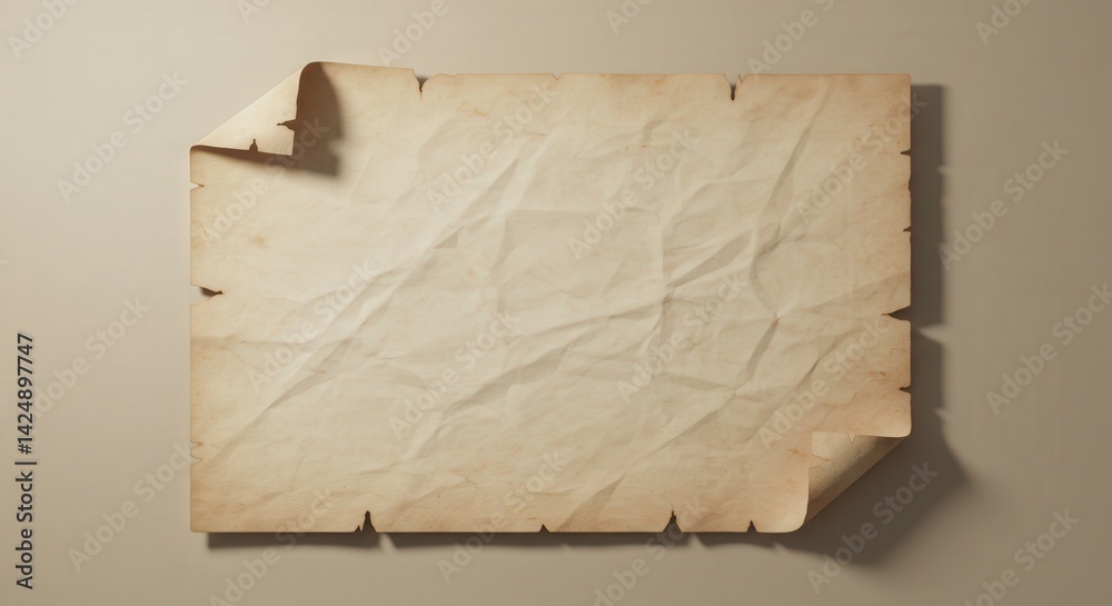 Poster aged paper texture with crumpled surface and curled edges background