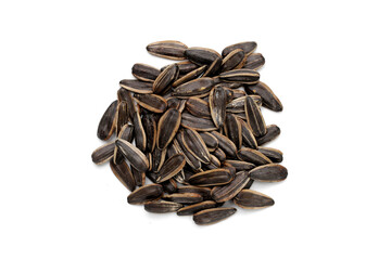 Roasted sunflower seeds on white background.