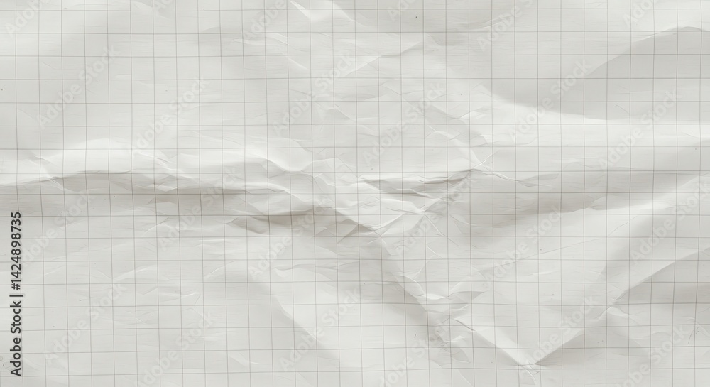 Aufkleber Crumpled white graph paper texture background with grid pattern