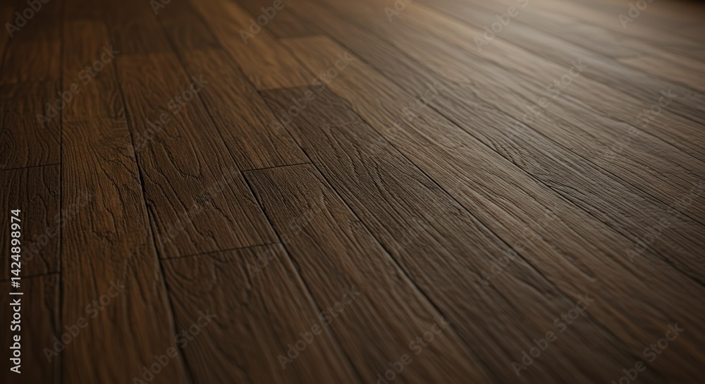 Poster Dark Wood Flooring Surface with Grain Texture and Perspective View