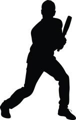 Cricket player silhouette isolated on white background