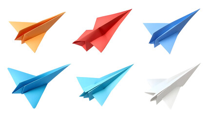 Naklejka premium Colorful Paper Airplanes in Various Designs and Angles