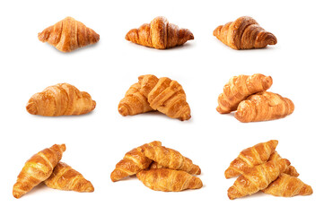 Set of croissants isolated on white background