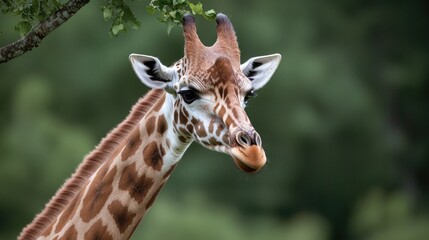 Obraz premium Close-up of a giraffe's head and neck, with distinctive spots