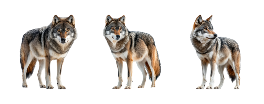 Three Majestic Wolves on Transparent Background for Creative Projects
